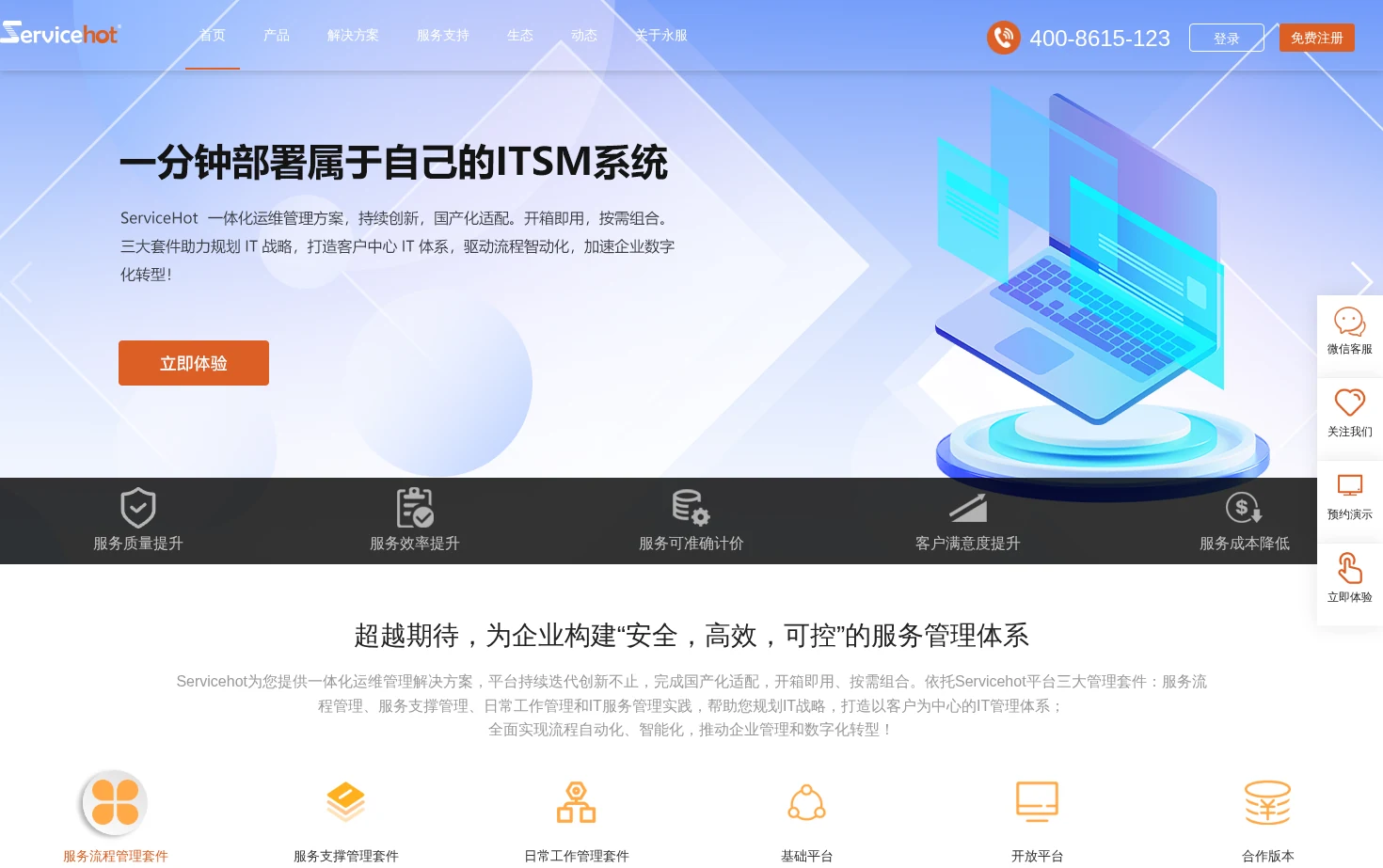 Servicehot源于ITIL的专业ITSM软件 页面快照